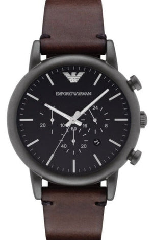 Emporio Armani Classic Chronograph Black Dial Brown Leather Strap Watch For Men - AR1919 Authentic Buy Shop Now