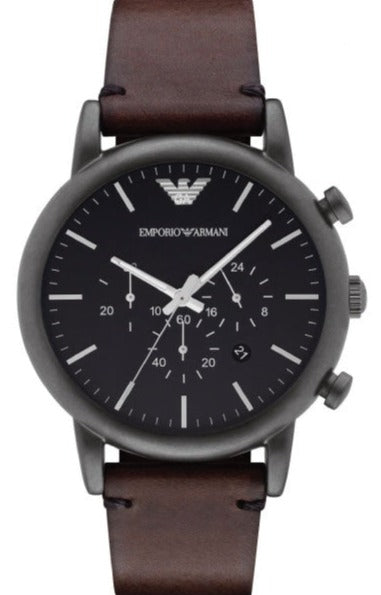 Emporio Armani Classic Chronograph Black Dial Brown Leather Strap Watch For Men - AR1919 Authentic Buy Shop Now