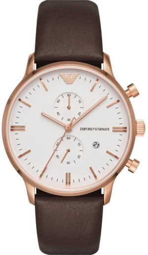 Emporio Armani Retro Quartz White Dial Brown Leather Strap Watch For Men - AR1936 Authentic Buy Shop Now