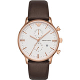 Emporio Armani Retro Quartz White Dial Brown Leather Strap Watch For Men - AR1936 Authentic Buy Shop Now