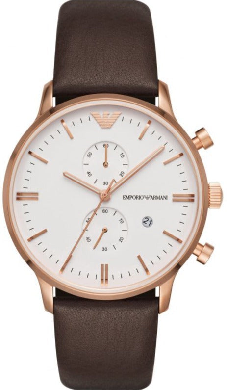 Emporio Armani Retro Quartz White Dial Brown Leather Strap Watch For Men - AR1936 Authentic Buy Shop Now