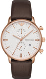 Emporio Armani Retro Quartz White Dial Brown Leather Strap Watch For Men - AR1936 Authentic Buy Shop Now