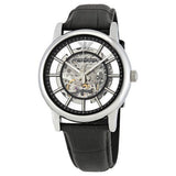 Emporio Armani Luigi Silver Skeleton Dial Black Leather Strap Watch For Men - AR1981 Authentic Buy Shop Now