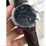 Emporio Armani Renato Chronograph Blue Dial Black Leather Strap Watch for Men - AR2494 Authentic Buy Shop Now