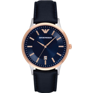 Emporio Armani Renato Analog Blue Dial Black Leather Strap Watch For Men - AR2506 Authentic Buy Shop Now