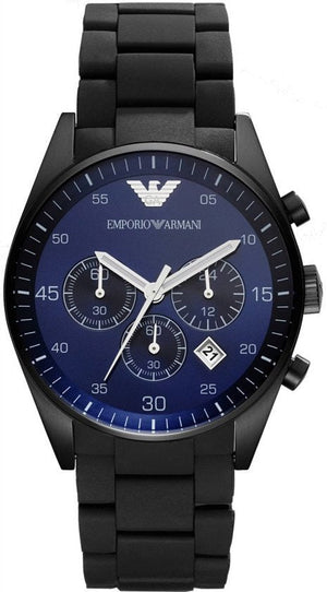 Emporio Armani Sportivo Chronograph Blue Dial Black Strap Watch For Men - AR5921 Authentic Buy Shop Now