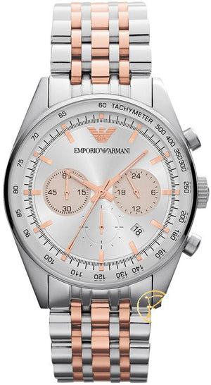 Emporio Armani Sportivo Chronograph Silver Dial Two Tone Steel Strap Watch For Men - AR5999 Authentic Buy Shop Now