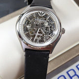 Emporio Armani Meccanico White Skeleton Dial Black Leather Strap Watch For Men - AR60003 Authentic Buy Shop Now