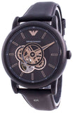 Emporio Armani Luigi Automatic Skeleton Black Dial Black Leather Strap Watch For Men - AR60012 Authentic Buy Shop Now