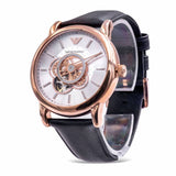 Emporio Armani Luigi Automatic Silver Dial Black Leather Strap Watch For Men - AR60013 Authentic Buy Shop Now