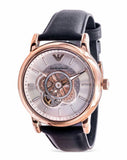 Emporio Armani Luigi Automatic Silver Dial Black Leather Strap Watch For Men - AR60013 Authentic Buy Shop Now