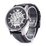 Emporio Armani Meccanico Skeleton Automatic Black Dial Black Leather Strap Watch for Men - AR60038 Authentic Buy Shop Now