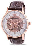 Emporio Armani Meccanico Automatic Silver Dial Brown Leather Strap Watch For Men - AR60039 Authentic Buy Shop Now