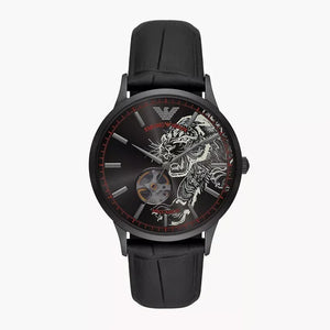 Emporio Armani Meccanico Skeleton Black Dial Black Leather Strap Watch For Men - AR60046 Authentic Buy Shop Now