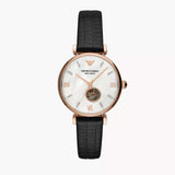 Emporio Armani Gianni T Bar Mother of Pearl White Dial Black Leather Strap Watch For Women - AR60047 Authentic Buy Shop Now