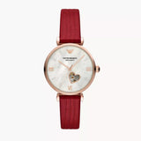 Emporio Armani Gianni T-Bar Mother of Pearl White Dial Red Leather Strap Watch For Women - AR60048 Authentic Buy Shop Now