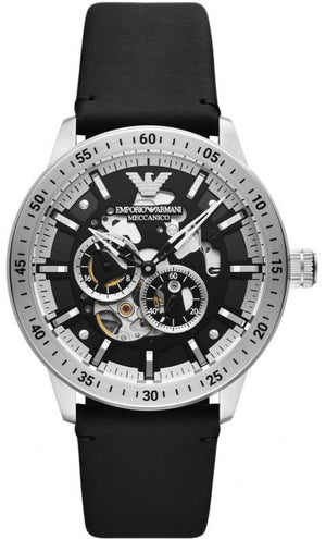 Emporio Armani Renato Chronograph Automatic Black Dial Black Leather Strap Watch For Men - AR60051 Authentic Buy Shop Now