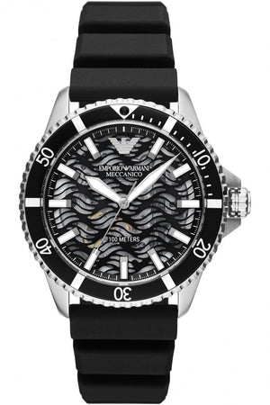 Emporio Armani Meccanico Automatic Black Dial Black Silicone Strap Watch For Men - AR60062 Authentic Buy Shop Now