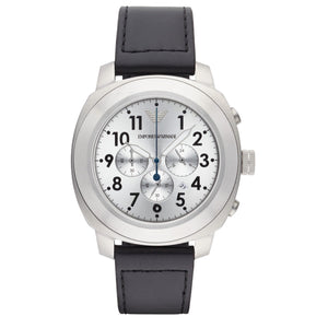 Emporio Armani Sportivo Chronograph Silver Dial Black Leather Strap Watch For Men - AR6054 Authentic Buy Shop Now