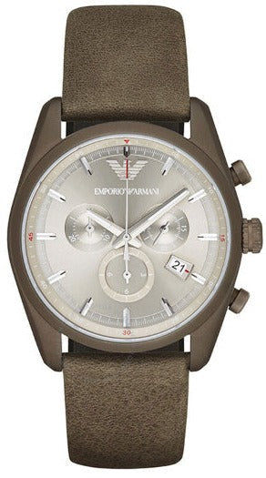 Emporio Armani Sportivo Chronograph Silver Dial Brown Leather Strap Watch For Men - AR6076 Authentic Buy Shop Now