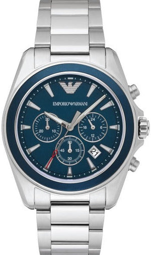 Emporio Armani Sportivo Chronograph Blue Dial Silver Steel Strap Watch For Men - AR6091 Authentic Buy Shop Now