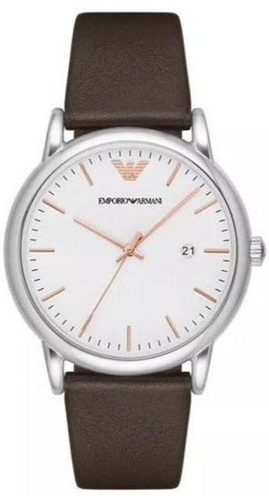 Emporio Armani Kappa Quartz White Dial Brown Leather Strap Watch For Men - AR80006 Authentic Buy Shop Now