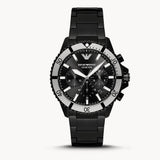 Emporio Armani Diver Chronograph Black Dial Black Steel Strap Watch For Men - AR80050 Authentic Buy Shop Now