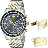 Emporio Armani Tazio Chronograph Blue Dial Gold & Silver Stainless Steel Strap Watch For Men - AR8030 Authentic Buy Shop Now
