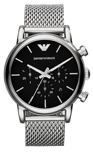 Emporio Armani Luigi Black Dial Silver Mesh Bracelet Watch For Men - AR8032 Authentic Buy Shop Now