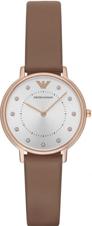 Emporio Armani Classic Analog Silver Dial Brown Leather Strap Watch For Women - AR8040 Authentic Buy Shop Now