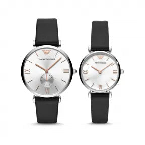 Emporio Armani Gianni T Bar Mother of Pearl Dial Black Leather Strap Watch For Women - AR90002 Authentic Buy Shop Now