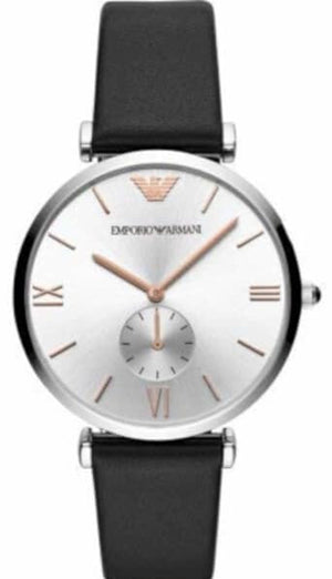 Emporio Armani Gianni T Bar Mother of Pearl Dial Black Leather Strap Watch For Women - AR90002 Authentic Buy Shop Now