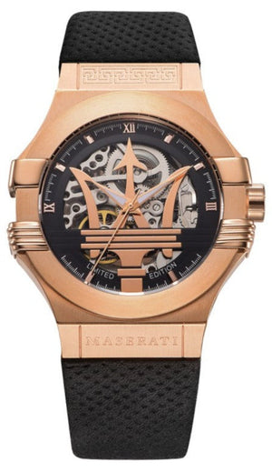 Maserati Potenza Limited Edition Automatic Skeleton Black Dial Black Leather Strap Watch For Men - R8821108025 Authentic Buy Shop Now