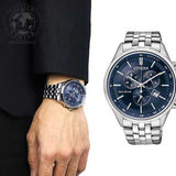 Citizen Eco Drive Chronograph Blue Dial Silver Steel Strap Watch For Men - AT2140-55L Authentic Buy Shop Now