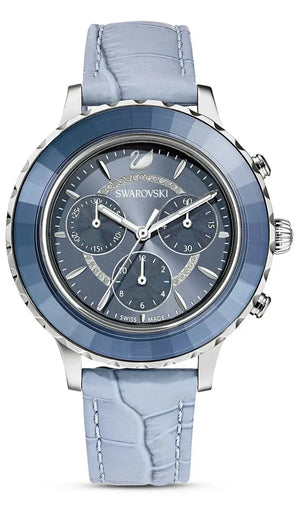 Swarovski Octea Lux Chrono Blue Dial Blue Leather Strap Watch for Women - 5580600 Authentic Buy Shop Now