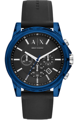 Armani Exchange Outerbanks Chronograph Black Dial Black Silicone Strap Watch For Men - AX1339 Authentic Buy Shop Now