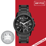 Armani Exchange Banks Chronograph Black Dial Black Steel Strap Watch For Men - AX1722 Authentic Buy Shop Now