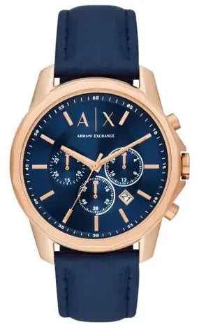Armani Exchange Banks Chronograph Blue Dial Blue Leather Strap Watch For Men - AX1723 Authentic Buy Shop Now