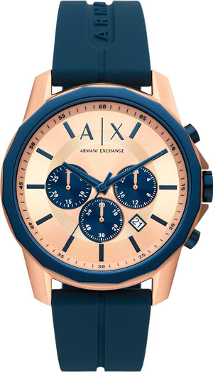 Armani Exchange Hampton Chronograph Rose Gold Dial Blue Silicone Strap Watch For Men - AX1730 Authentic Buy Shop Now