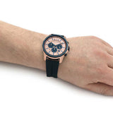 Armani Exchange Hampton Chronograph Rose Gold Dial Blue Silicone Strap Watch For Men - AX1730 Authentic Buy Shop Now
