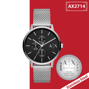 Armani Exchange Cayde Chronograph Black Dial Silver Mesh Strap Watch For Men - AX2714 Authentic Buy Shop Now