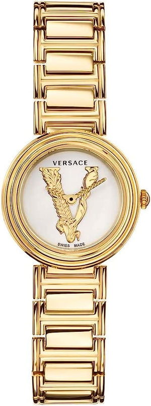 Versace Mini Virtus Quartz White Dial Gold Steel Strap Watch For Men - VET300221 Authentic Buy Shop Now