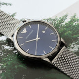 Emporio Armani Luigi Quartz Blue Dial Grey Mesh Bracelet Watch For Men - AR11053 Authentic Buy Shop Now