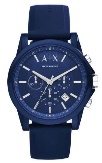 Armani Exchange Outerbanks Chronograph Blue Dial Blue Silicone Strap Watch For Men - AX1327 Authentic Buy Shop Now
