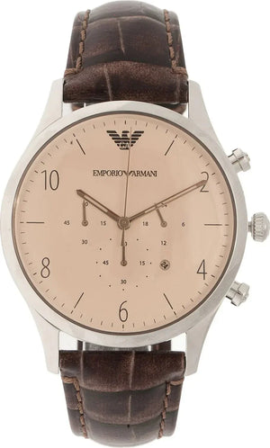 Emporio Armani Classic Chronograph Cream Dial Brown Leather Strap Watch For Men - AR1878 Authentic Buy Shop Now