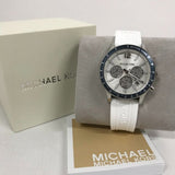 Michael Kors Berkley Chronograph Silver Dial White Rubber Strap Watch For Women - MKO1040 Authentic Buy Shop Now