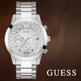 Guess Atlas Chronograph Silver Dial Silver Steel Strap Watch For Men - W0668G7 Authentic Buy Shop Now