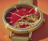 Fossil Jacqueline Dragonsteel Limited Edition Red Dial Gold Mesh Strap Watch for Women - ES5316 Authentic Buy Shop Now