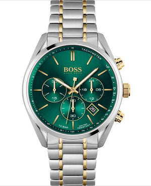 Hugo Boss Champion Chronograph Green Dial Two Tone Steel Strap Watch for Men - 1513878 Authentic Buy Shop Now