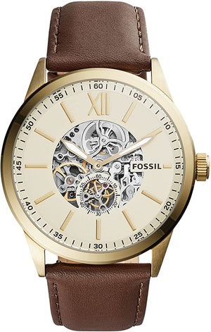 Fossil Flynn Mechanical Skeleton Beige Dial Brown Leather Strap Watch for Men - BQ2215 Authentic Buy Shop Now